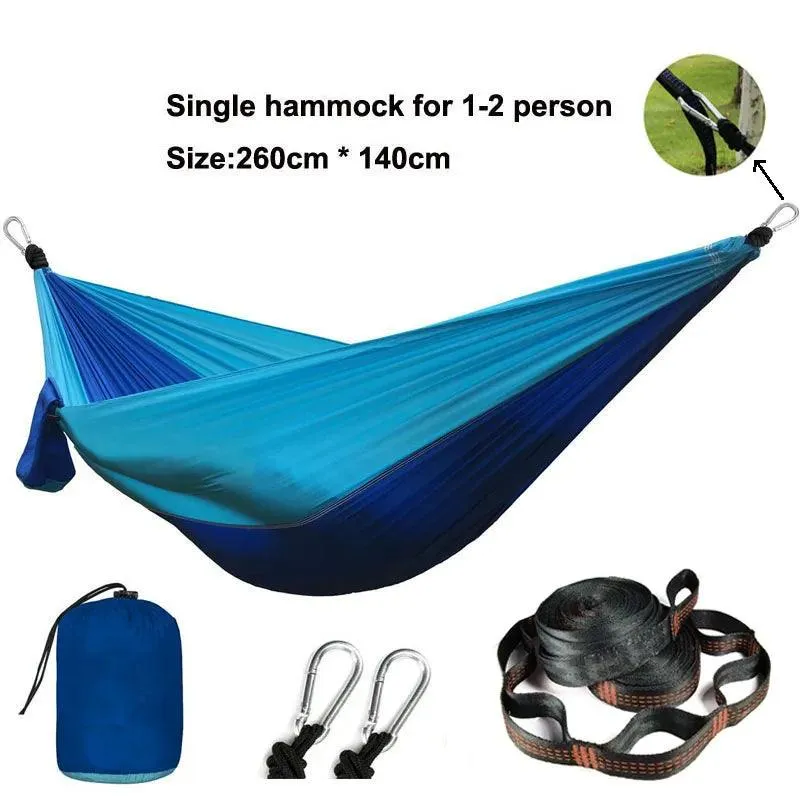 🏕️ Solid Color Parachute Hammock with Tree Straps & Black Carabiners | Camping, Survival, Double Person Outdoor Furniture 🌳