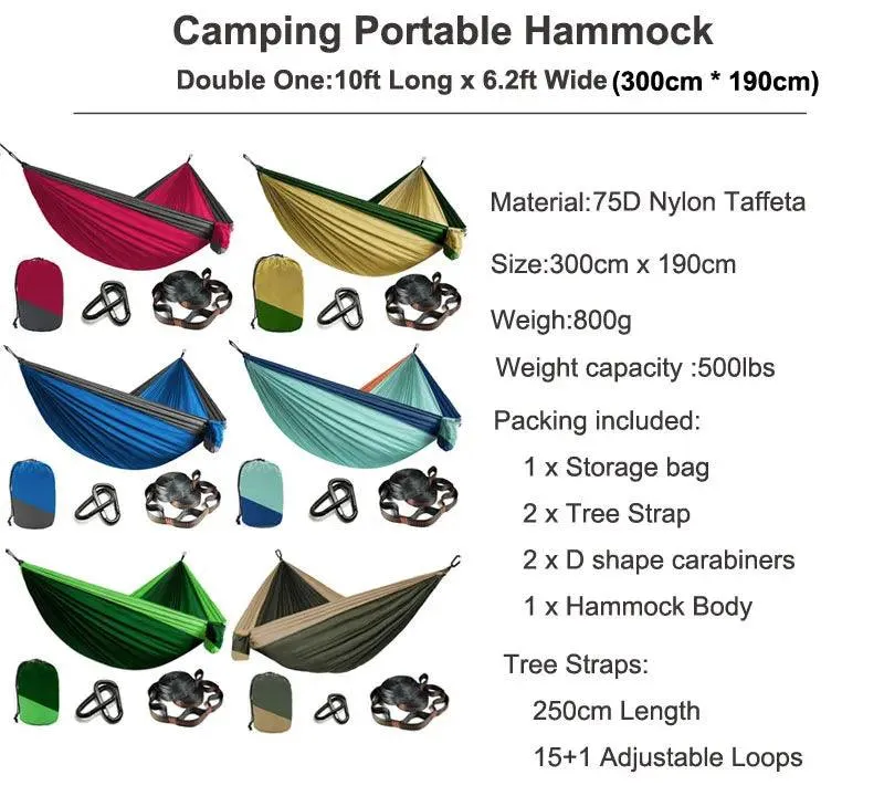 🏕️ Solid Color Parachute Hammock with Tree Straps & Black Carabiners | Camping, Survival, Double Person Outdoor Furniture 🌳