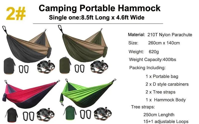 🏕️ Solid Color Parachute Hammock with Tree Straps & Black Carabiners | Camping, Survival, Double Person Outdoor Furniture 🌳