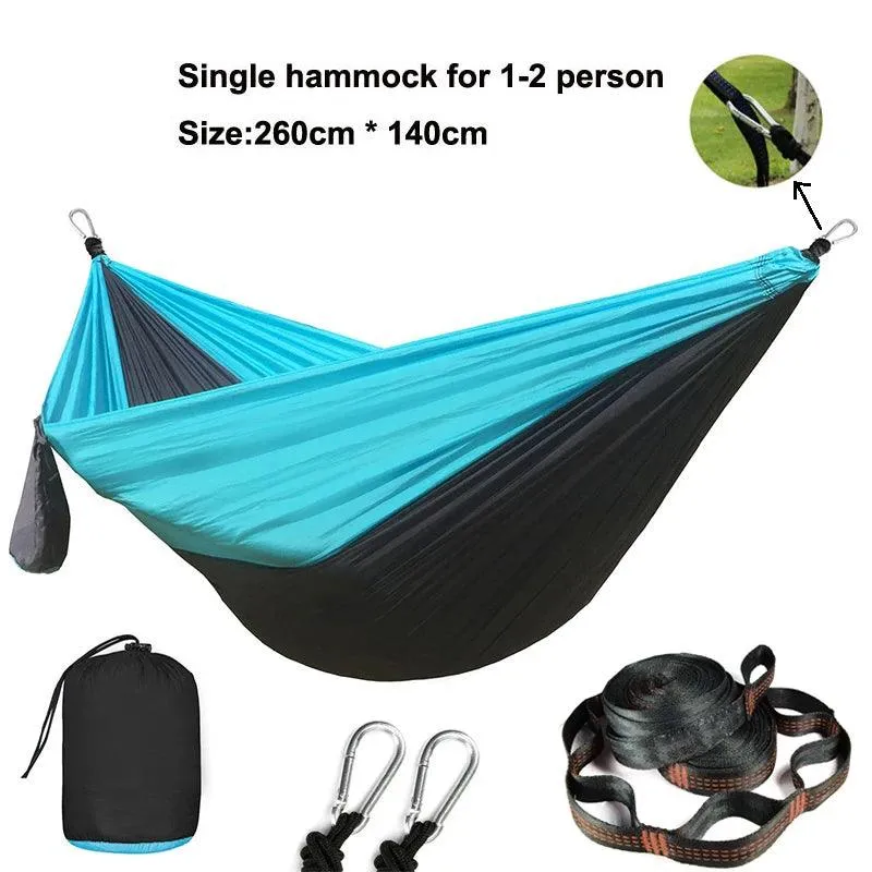 🏕️ Solid Color Parachute Hammock with Tree Straps & Black Carabiners | Camping, Survival, Double Person Outdoor Furniture 🌳