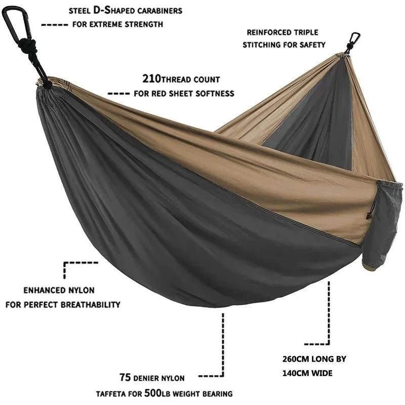 🏕️ Solid Color Parachute Hammock with Tree Straps & Black Carabiners | Camping, Survival, Double Person Outdoor Furniture 🌳