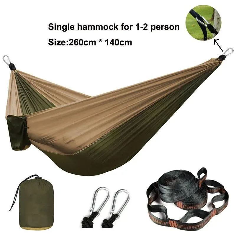 🏕️ Solid Color Parachute Hammock with Tree Straps & Black Carabiners | Camping, Survival, Double Person Outdoor Furniture 🌳