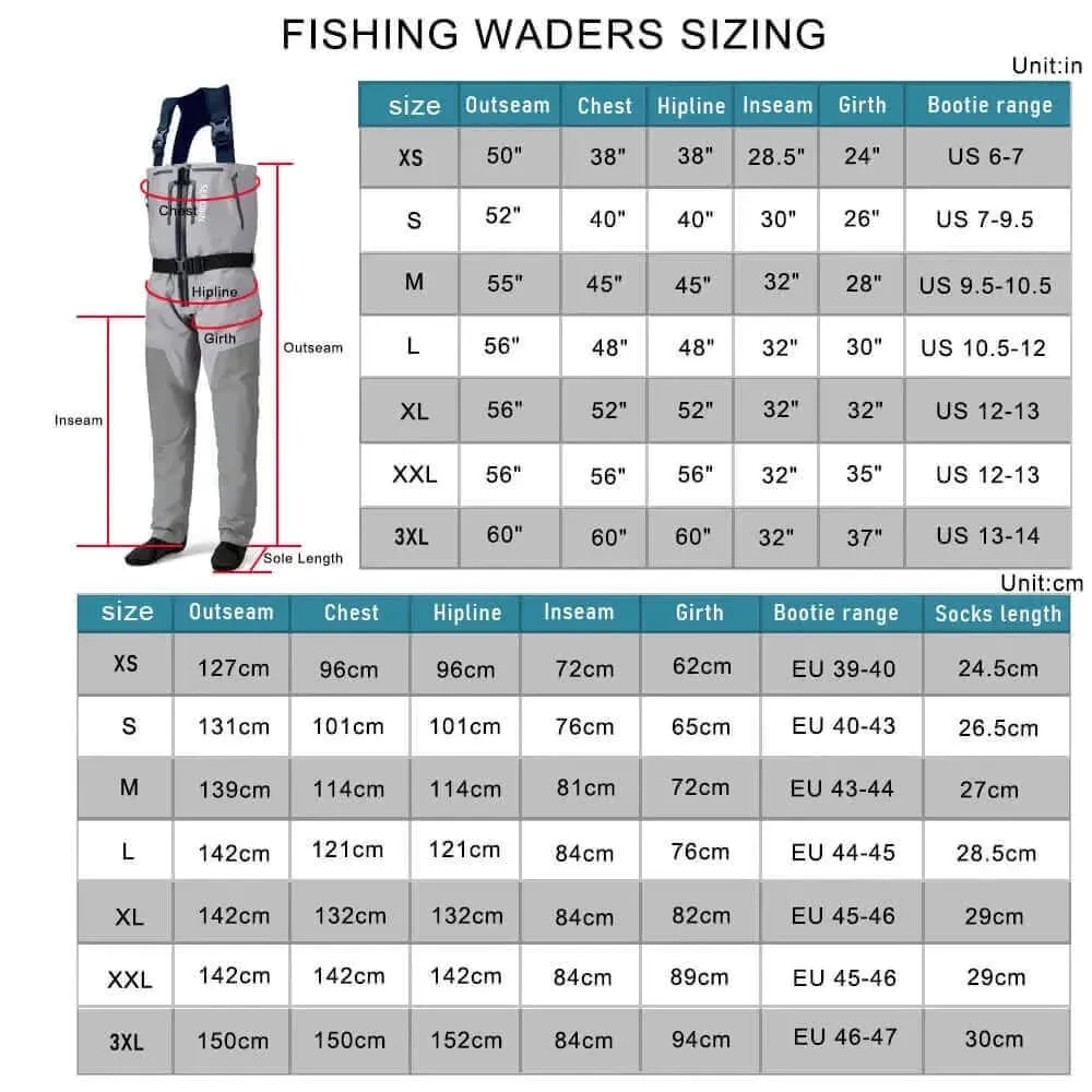 Breathable Zip-Front Chest Fishing Waders Waterproof Zippered