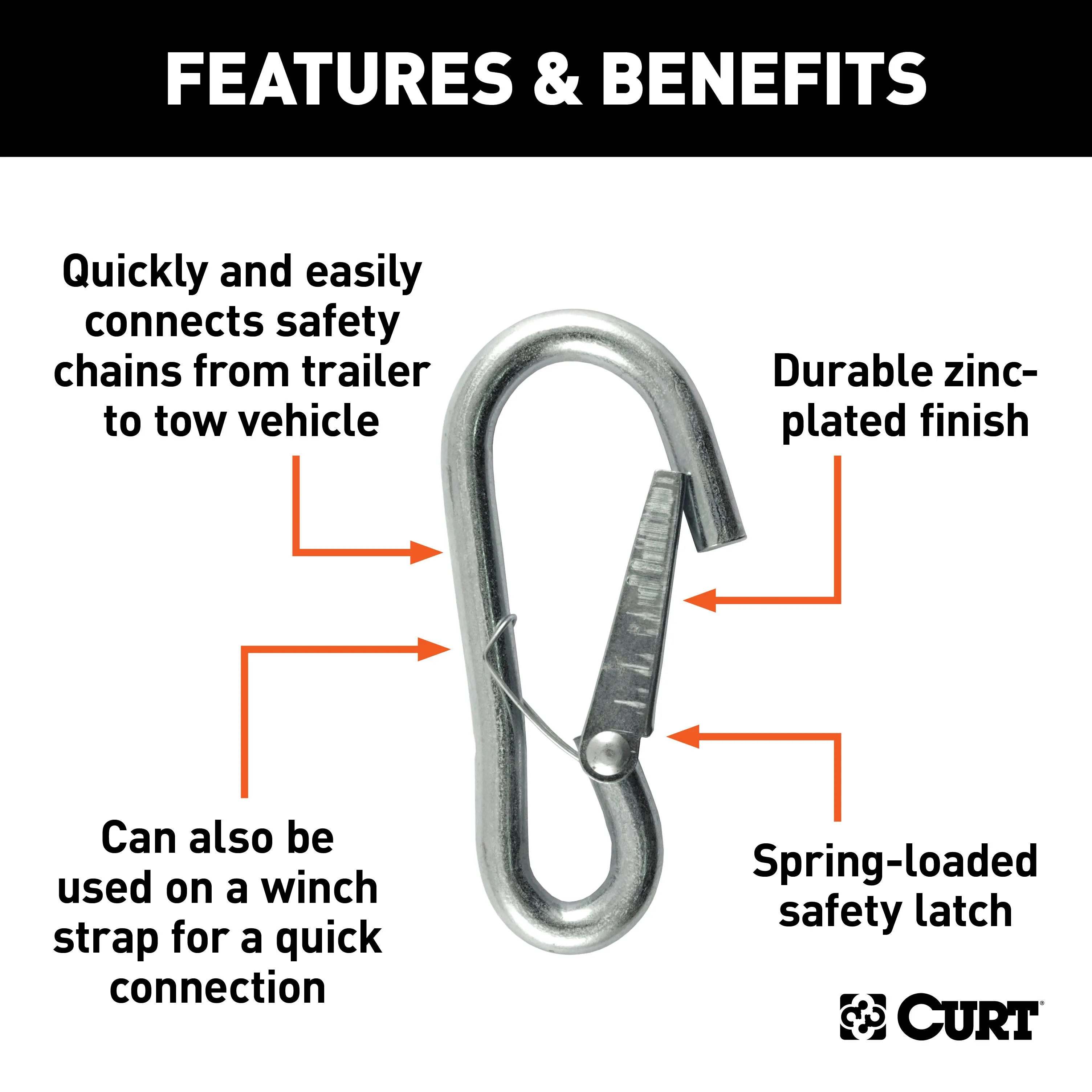 CURT 81261 3/8in. Snap Hook (2;000 lbs; Packaged)