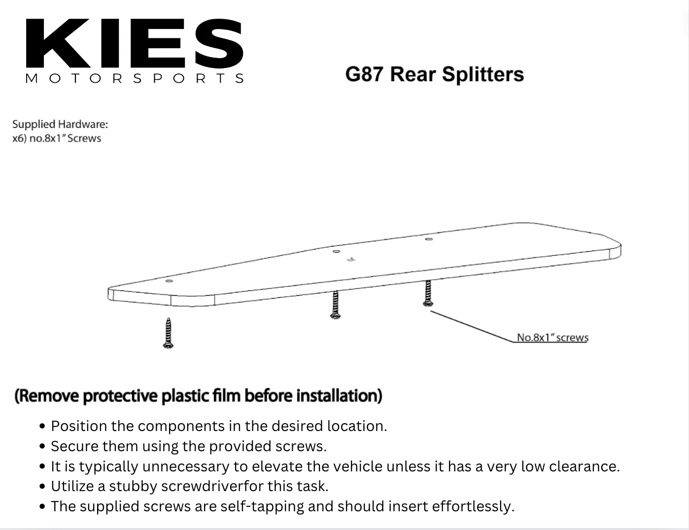 Kies Essential Exterior Trim Kit for BMW G87 M2 Front Lip, Side Skirt Extensions, and Rear Splitters