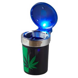 Kookee Plastic Car Ashtray Bucket Container for Cigarette Butt with Lid and LED Light, Self Estinguishing for Outdoor Indoor Modern Home Decor Tabletop Office Ash Tray for Smokers (9787)