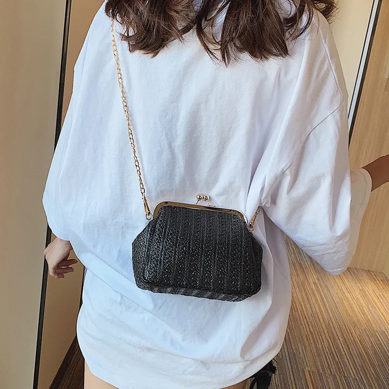 Messenger Bag Chain One Shoulder Fashion Clip On Straw Bag