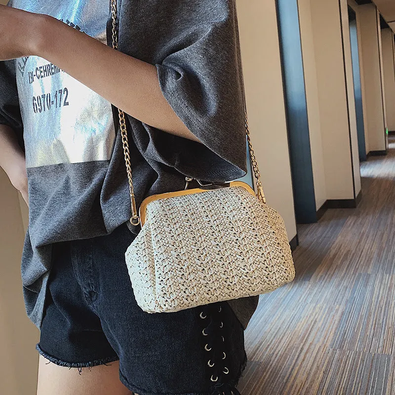 Messenger Bag Chain One Shoulder Fashion Clip On Straw Bag