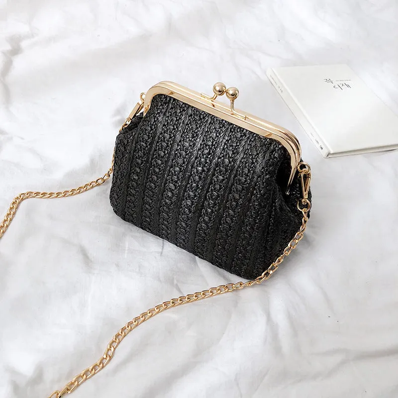 Messenger Bag Chain One Shoulder Fashion Clip On Straw Bag