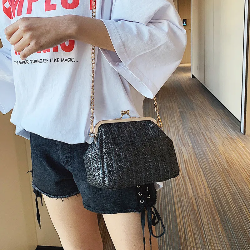 Messenger Bag Chain One Shoulder Fashion Clip On Straw Bag