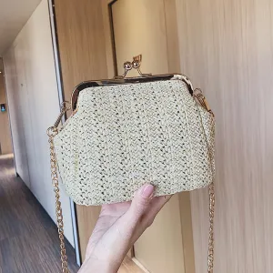 Messenger Bag Chain One Shoulder Fashion Clip On Straw Bag