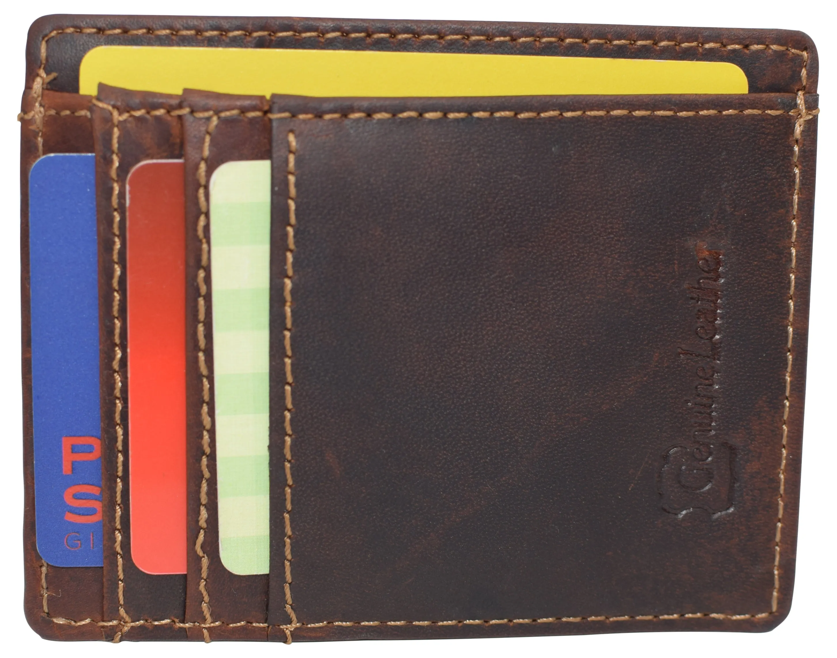 RFID Vintage Leather Front Pocket Wallet Slim Minimalist Secure Thin Credit Card Holder