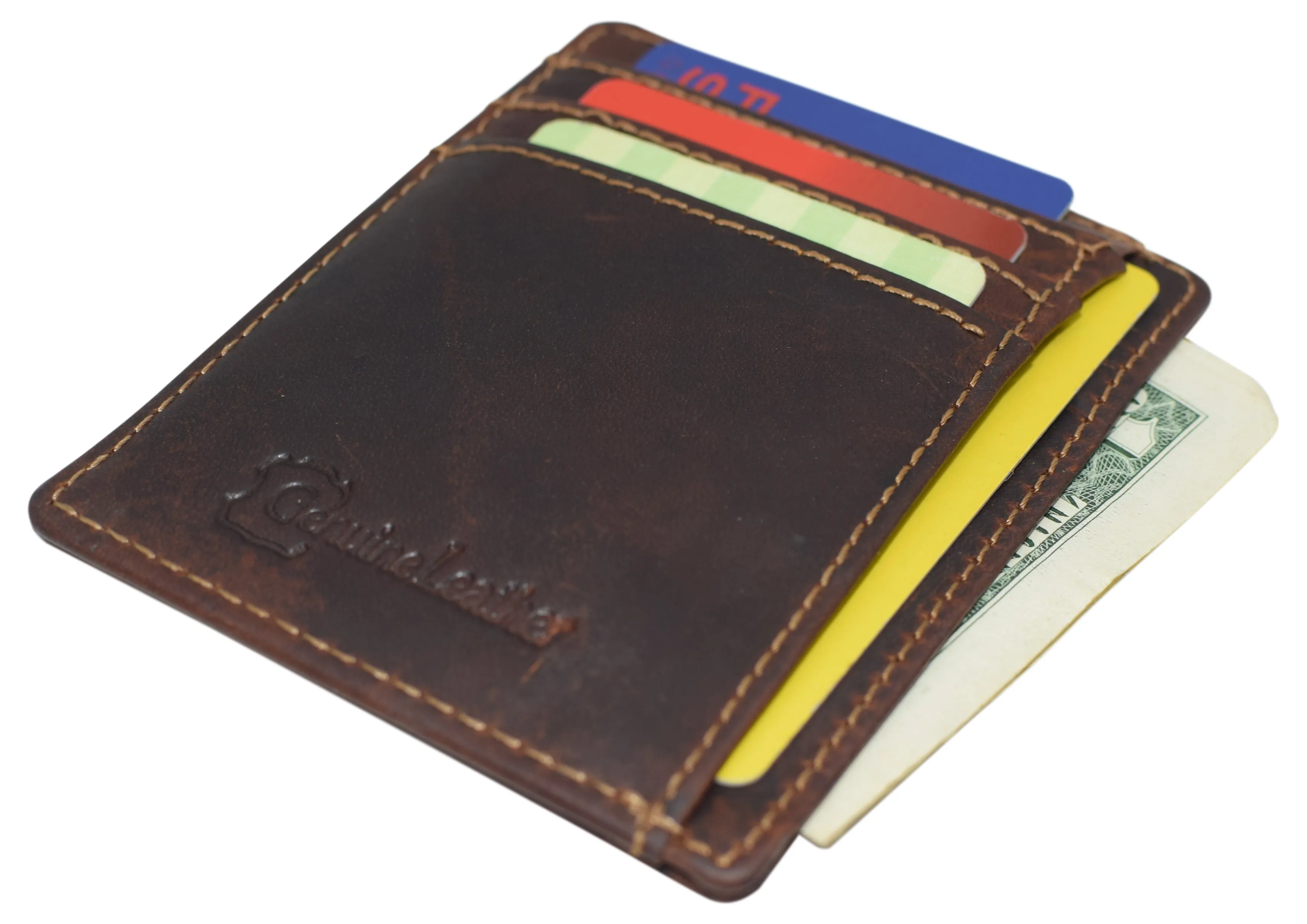 RFID Vintage Leather Front Pocket Wallet Slim Minimalist Secure Thin Credit Card Holder