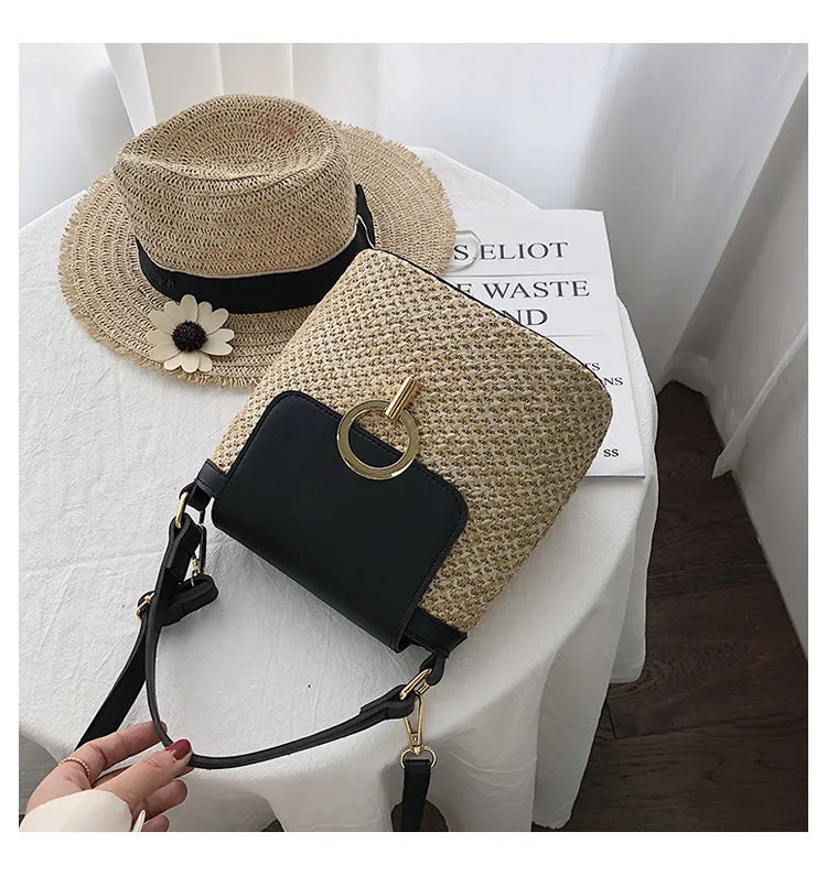 Straw shoulder beach bag