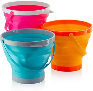 Top Race 3pack Collapsible Buckets 1.5 Gallons Beach Use Foldable Pails